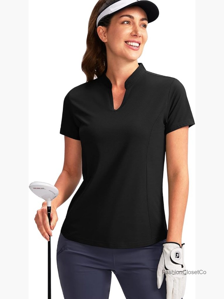 Women's V-Neck Collarless Quick Dry Golf Polo Short Sleeve